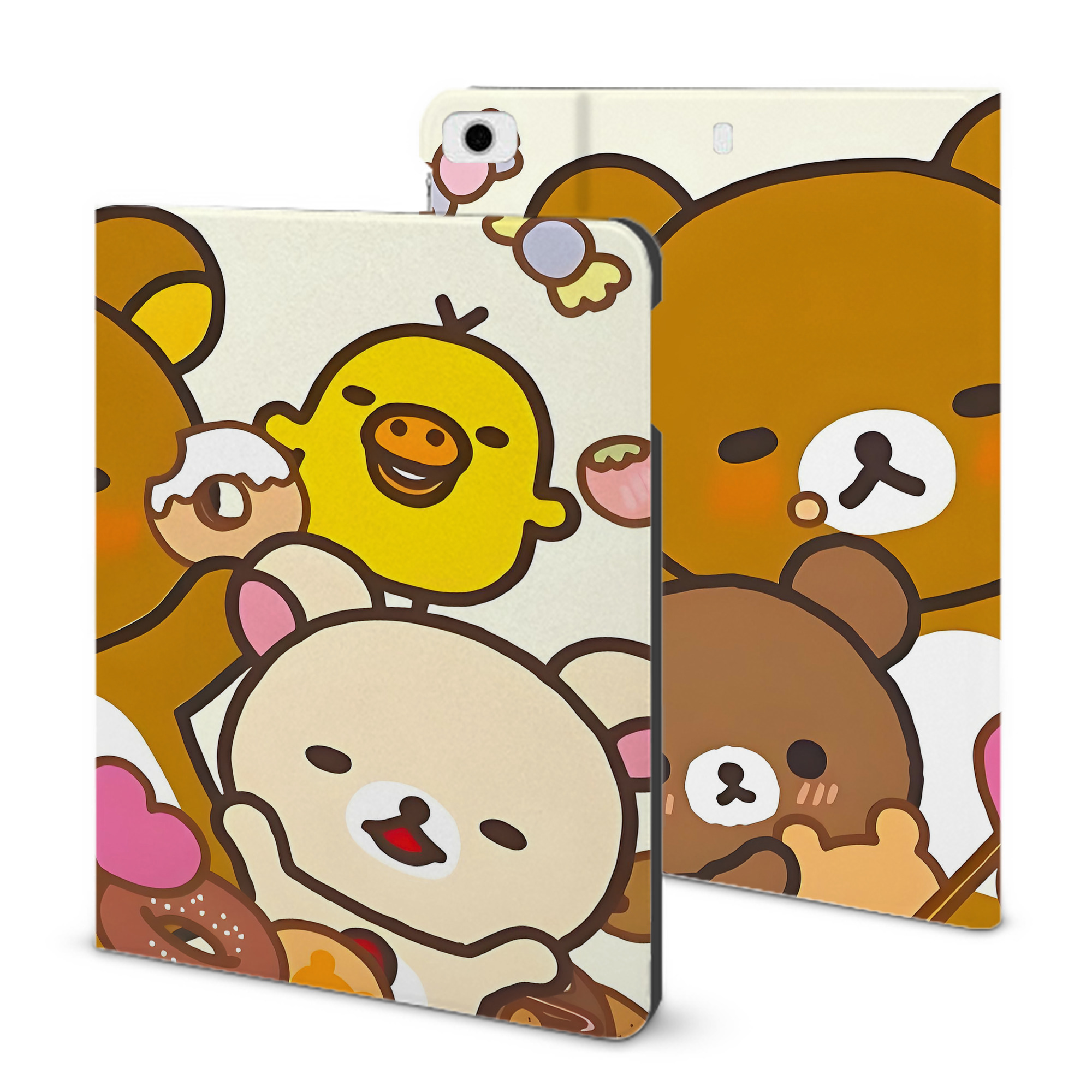 （画像用） リラックマ リラックマ キイロイトリ Rilakkuma Korilakkuma Kiiroitori IPad ケース ブック型 PUレザー TPU 耐衝撃 軽量 薄型 ペン収納なし 全面保護 IPad 各モデル対応